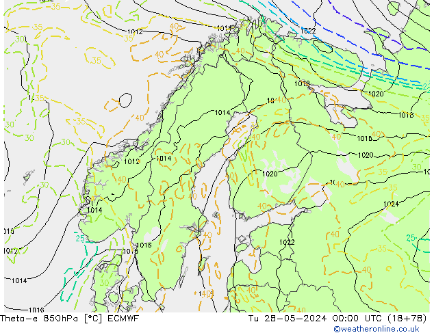 Theta-e 850hPa ECMWF mar 28.05.2024 00 UTC