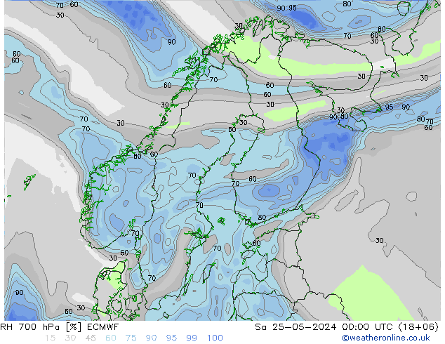 RH 700 hPa ECMWF Sa 25.05.2024 00 UTC