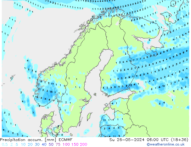 Precipitation accum. ECMWF Dom 26.05.2024 06 UTC