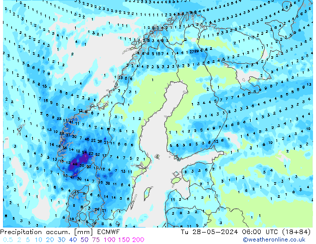 Precipitation accum. ECMWF Tu 28.05.2024 06 UTC