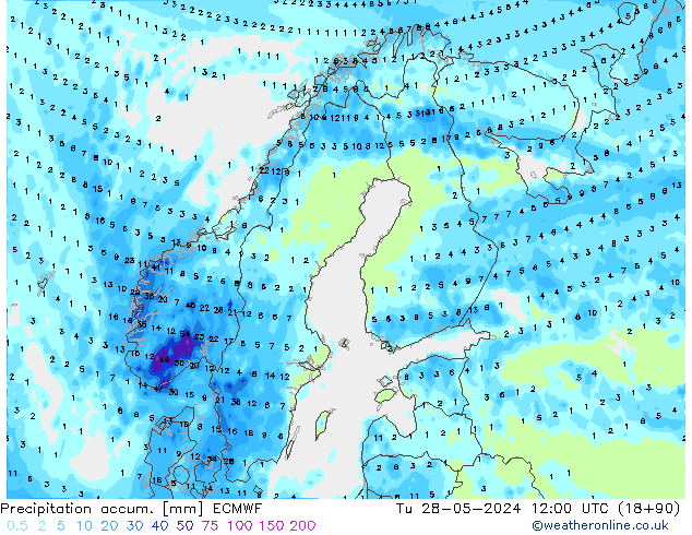 Precipitation accum. ECMWF Tu 28.05.2024 12 UTC