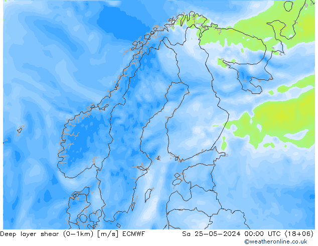 Deep layer shear (0-1km) ECMWF Sa 25.05.2024 00 UTC