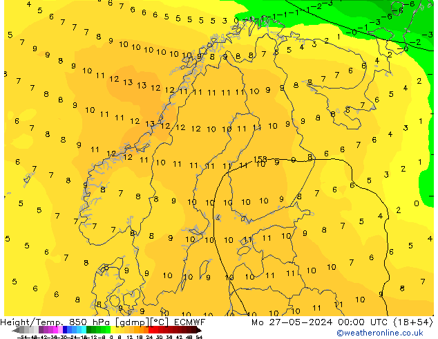 Z500/Rain (+SLP)/Z850 ECMWF lun 27.05.2024 00 UTC