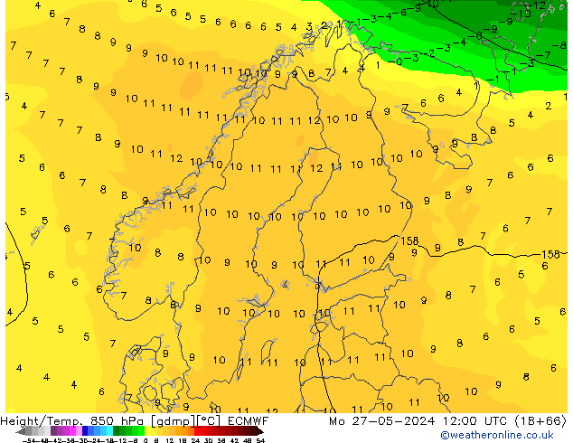 Height/Temp. 850 hPa ECMWF lun 27.05.2024 12 UTC