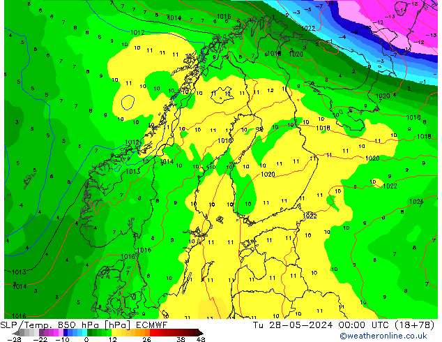 SLP/Temp. 850 hPa ECMWF Tu 28.05.2024 00 UTC