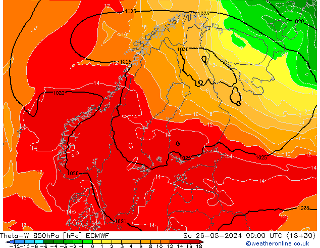 Theta-W 850hPa ECMWF dom 26.05.2024 00 UTC