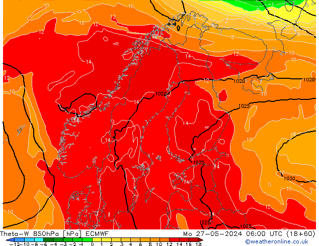 Theta-W 850hPa ECMWF  27.05.2024 06 UTC