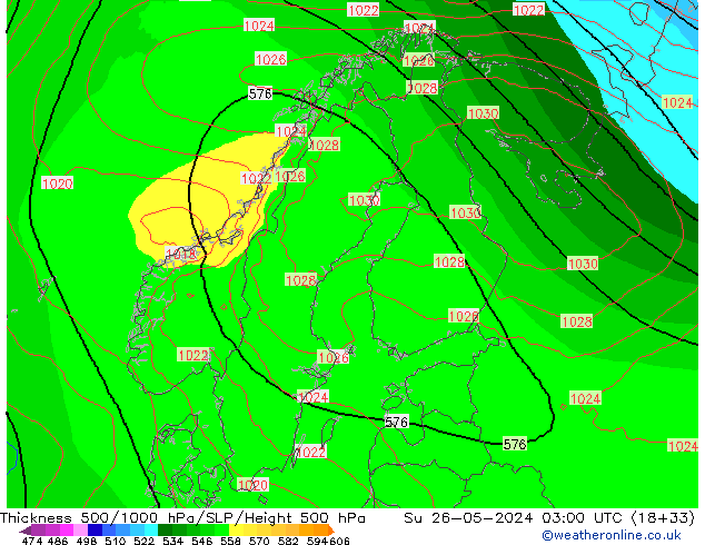 Thck 500-1000hPa ECMWF  26.05.2024 03 UTC