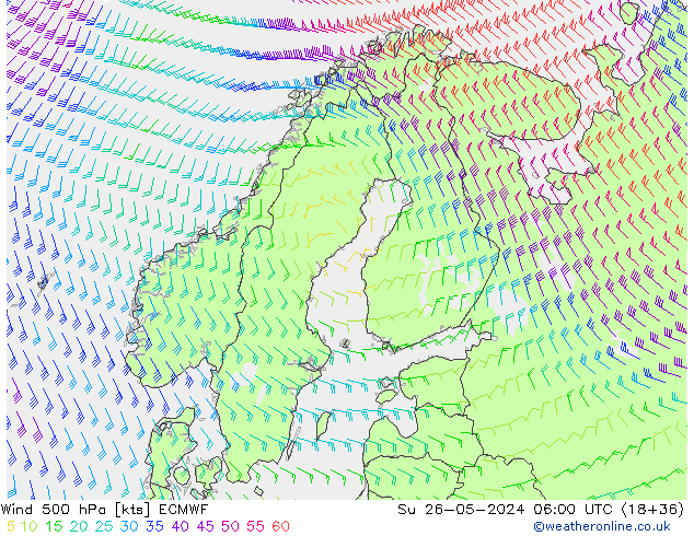 Viento 500 hPa ECMWF dom 26.05.2024 06 UTC