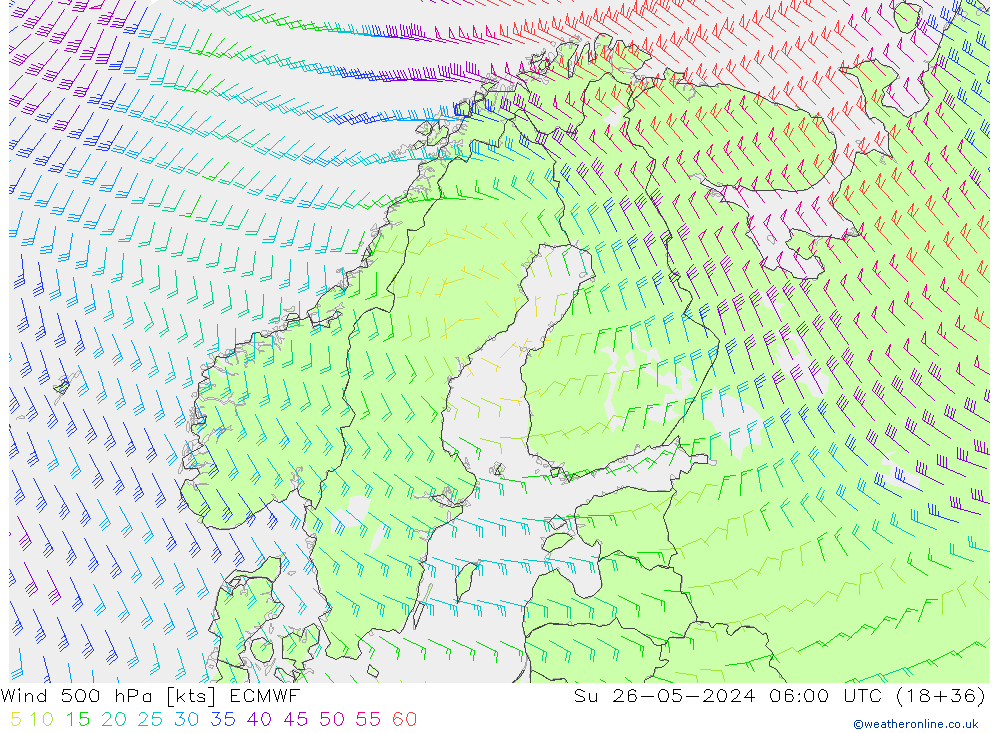 Viento 500 hPa ECMWF dom 26.05.2024 06 UTC