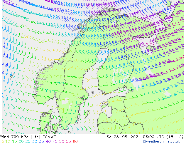 Wind 700 hPa ECMWF Sa 25.05.2024 06 UTC