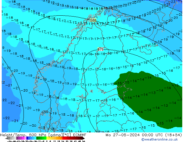 Z500/Rain (+SLP)/Z850 ECMWF lun 27.05.2024 00 UTC