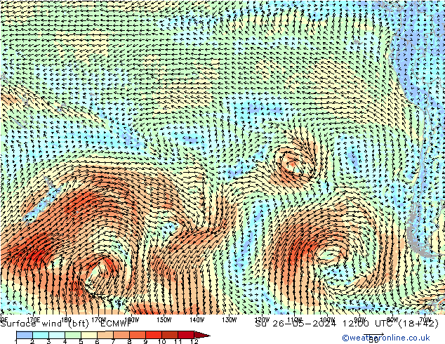  10 m (bft) ECMWF  26.05.2024 12 UTC