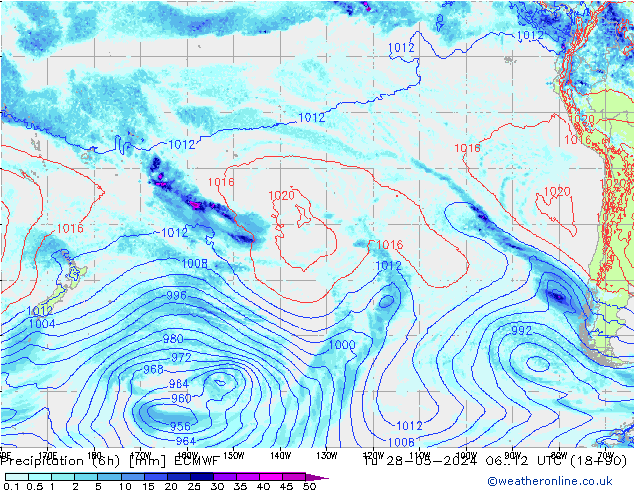 Precipitation (6h) ECMWF Tu 28.05.2024 12 UTC