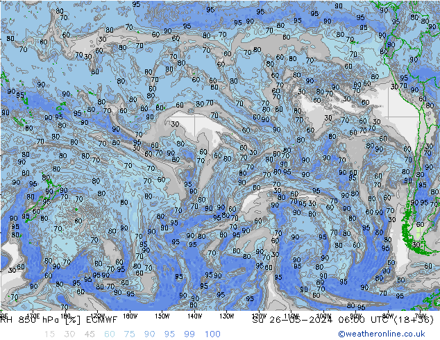 RH 850 hPa ECMWF dom 26.05.2024 06 UTC