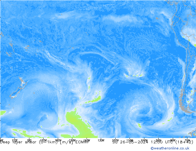 Deep layer shear (0-1km) ECMWF Dom 26.05.2024 12 UTC