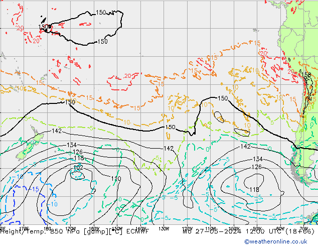 Z500/Rain (+SLP)/Z850 ECMWF Mo 27.05.2024 12 UTC