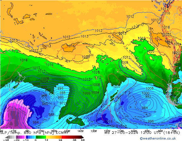 SLP/Temp. 850 hPa ECMWF lun 27.05.2024 12 UTC