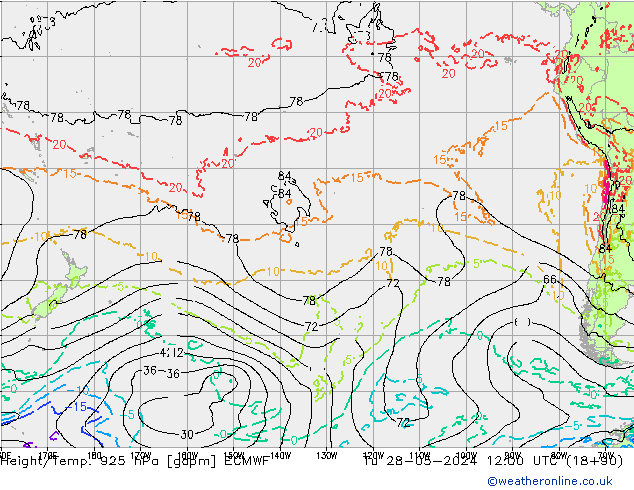 Height/Temp. 925 hPa ECMWF Tu 28.05.2024 12 UTC