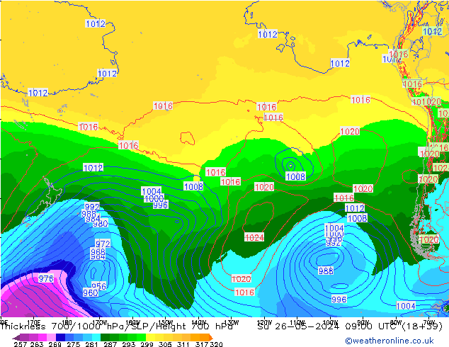 Thck 700-1000 hPa ECMWF Su 26.05.2024 09 UTC