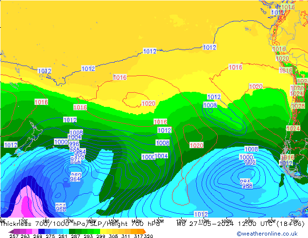 Thck 700-1000 hPa ECMWF pon. 27.05.2024 12 UTC