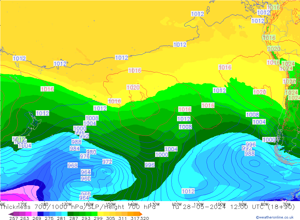 Schichtdicke 700-1000 hPa ECMWF Di 28.05.2024 12 UTC