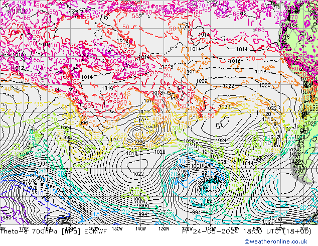 Theta-e 700hPa ECMWF ven 24.05.2024 18 UTC