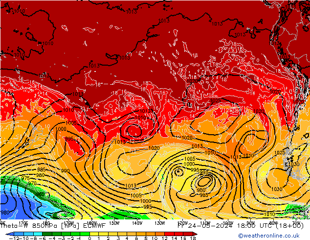 Theta-W 850hPa ECMWF Cu 24.05.2024 18 UTC