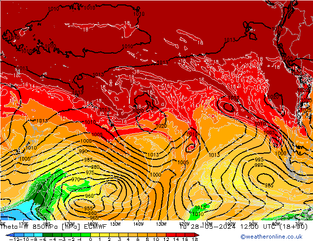 Theta-W 850hPa ECMWF Sa 28.05.2024 12 UTC