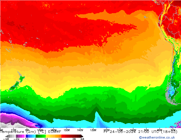 Temperatura (2m) ECMWF vie 24.05.2024 21 UTC