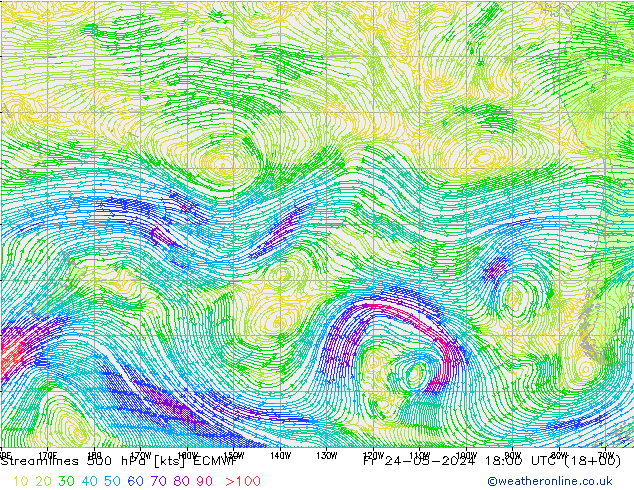Linea di flusso 500 hPa ECMWF ven 24.05.2024 18 UTC