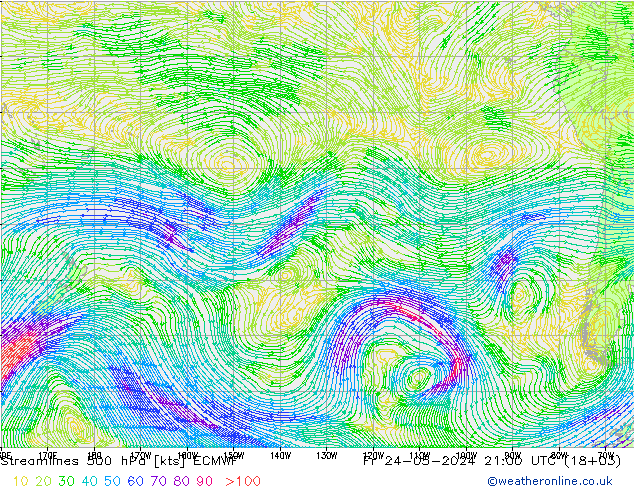 Streamlines 500 hPa ECMWF Pá 24.05.2024 21 UTC