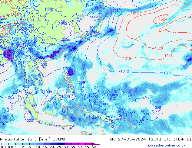 Z500/Rain (+SLP)/Z850 ECMWF pon. 27.05.2024 18 UTC