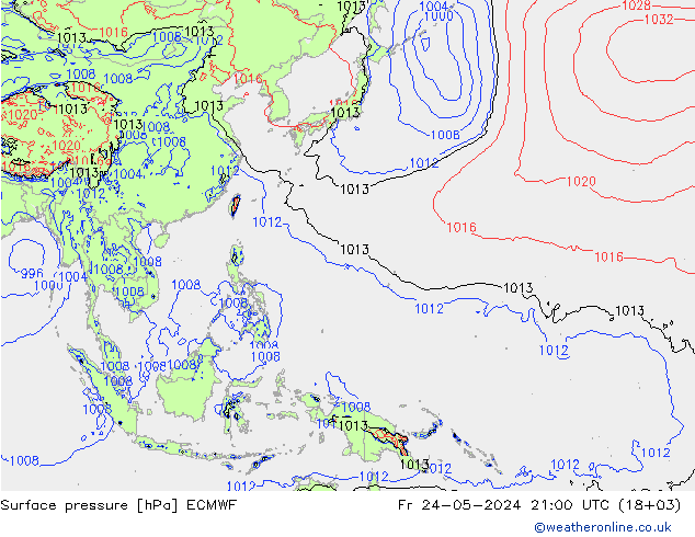 pressão do solo ECMWF Sex 24.05.2024 21 UTC