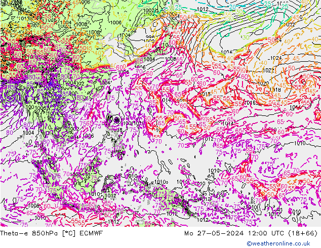 Theta-e 850hPa ECMWF Mo 27.05.2024 12 UTC