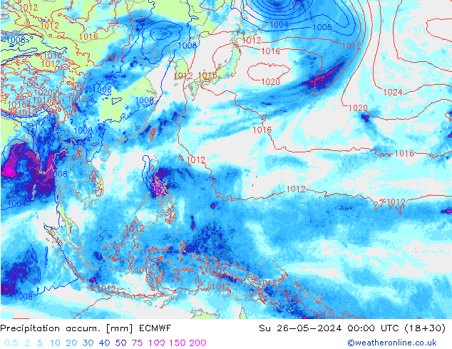 Precipitation accum. ECMWF Su 26.05.2024 00 UTC