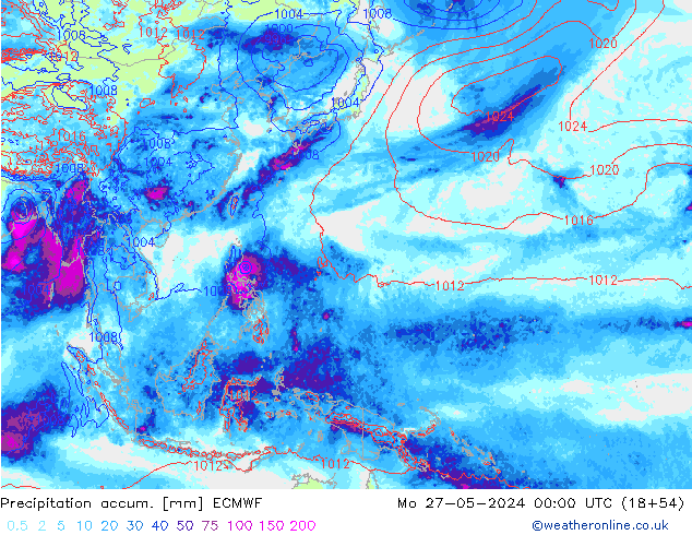 Précipitation accum. ECMWF lun 27.05.2024 00 UTC