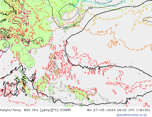 Height/Temp. 850 hPa ECMWF Mo 27.05.2024 06 UTC