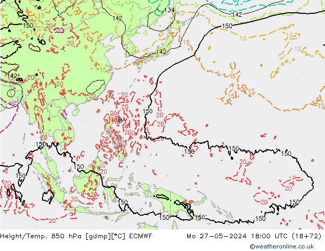 Height/Temp. 850 hPa ECMWF Mo 27.05.2024 18 UTC