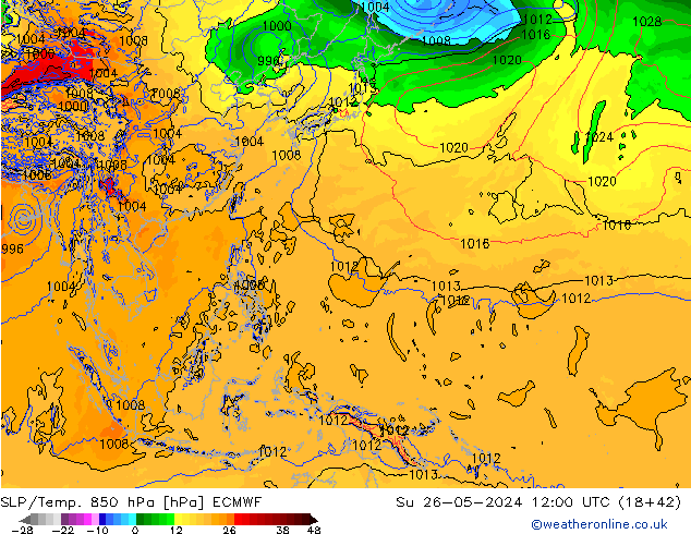 SLP/Temp. 850 hPa ECMWF dom 26.05.2024 12 UTC