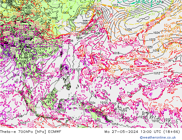 Theta-e 700hPa ECMWF Po 27.05.2024 12 UTC