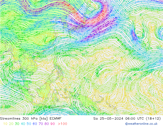 Linha de corrente 300 hPa ECMWF Sáb 25.05.2024 06 UTC