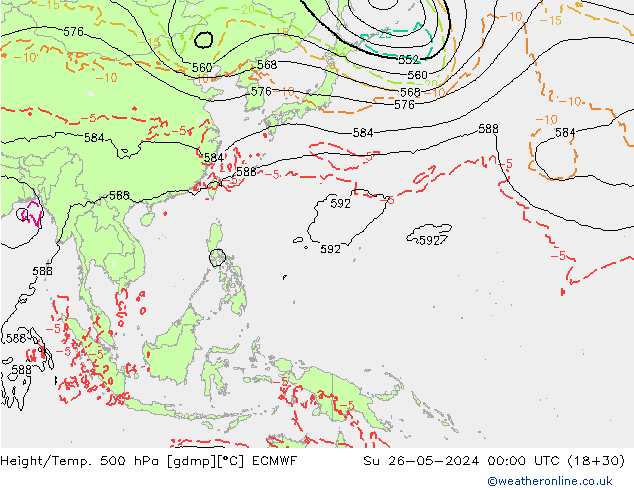 Géop./Temp. 500 hPa ECMWF dim 26.05.2024 00 UTC