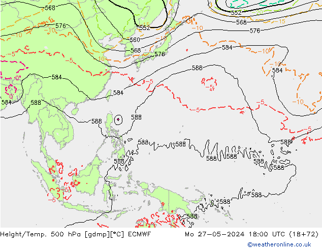 Z500/Rain (+SLP)/Z850 ECMWF pon. 27.05.2024 18 UTC