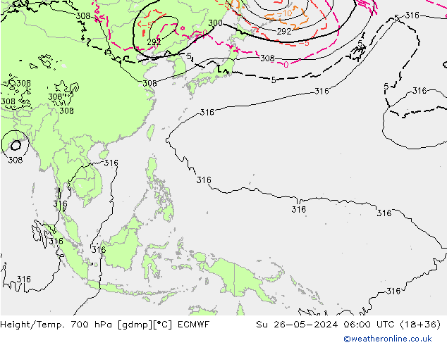 Height/Temp. 700 hPa ECMWF Su 26.05.2024 06 UTC