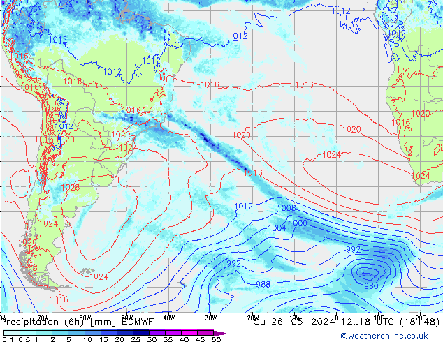 Z500/Yağmur (+YB)/Z850 ECMWF Paz 26.05.2024 18 UTC