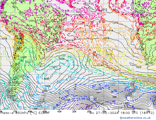 Theta-e 850hPa ECMWF Seg 27.05.2024 18 UTC