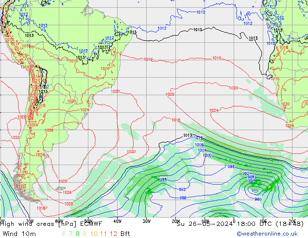 Windvelden ECMWF zo 26.05.2024 18 UTC