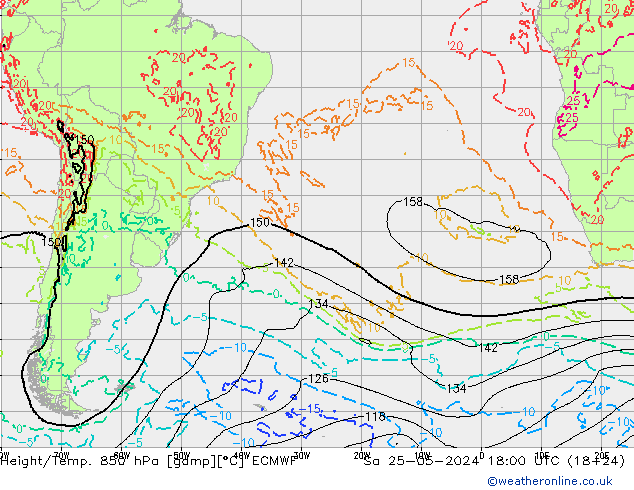 Z500/Rain (+SLP)/Z850 ECMWF Sa 25.05.2024 18 UTC