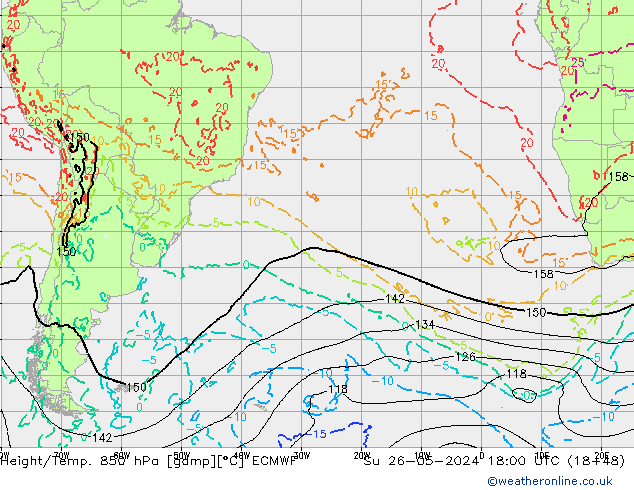 Z500/Yağmur (+YB)/Z850 ECMWF Paz 26.05.2024 18 UTC